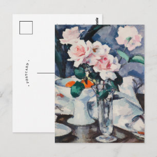 Rosa Rosen in einer Glasvase Samuel John Peploe Postkarte