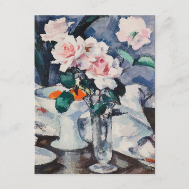 Rosa Rosen in einer Glasvase | Samuel John Peploe Postkarte (Vorderseite)