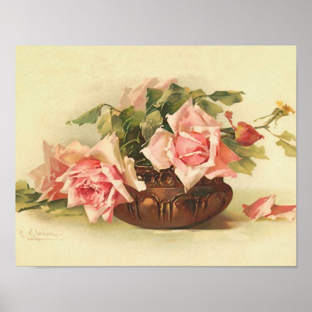 Rosa Rosen in einer Schüssel von Catherine Klein P Poster (Vorne)