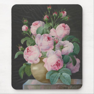 Rosa Rosen in einer Vase – Pierre Joseph Redouté Mousepad