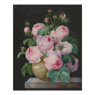 Rosa Rosen in einer Vase – Pierre Joseph Redouté Poster