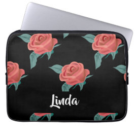 Rosa Rosen in schwarz Laptopschutzhülle