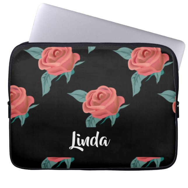 Rosa Rosen in schwarz Laptopschutzhülle (Vorderseite)