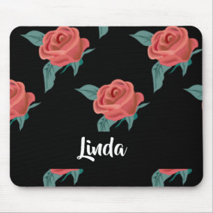 Rosa Rosen in schwarz Mousepad