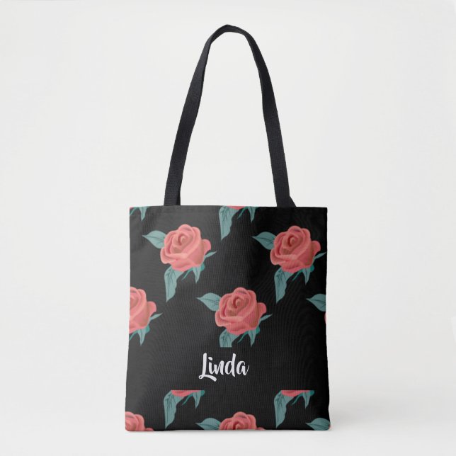 Rosa Rosen in schwarz Tasche (Vorderseite)