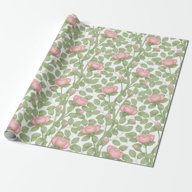Rosa Rosen in Weiß (groß) Geschenkpapier (Ungerollt)