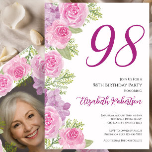 Rosa Rosen Individuelle Fotovorlage 98. Geburtstag Einladung