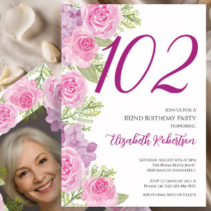 Rosa Rosen individuelles Fototemplate 102. Geburts Einladung