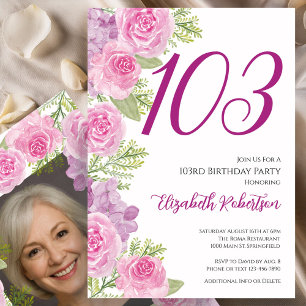 Rosa Rosen individuelles Fototemplate 103. Geburts Einladung