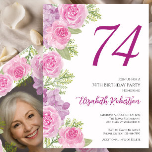 Rosa Rosen individuelles Fototemplate 74. Geburtst Einladung
