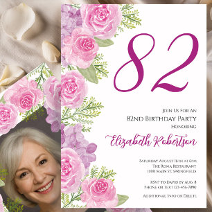 Rosa Rosen individuelles Fototemplate 82. Geburtst Einladung