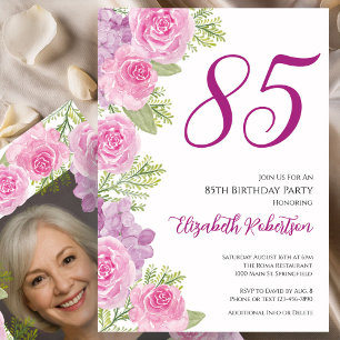 Rosa Rosen individuelles Fototemplate 85. Geburtst Einladung