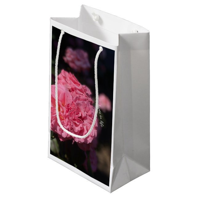 Rosa Rosen Kleine Geschenktüte (Vorderseite Schrägansicht)