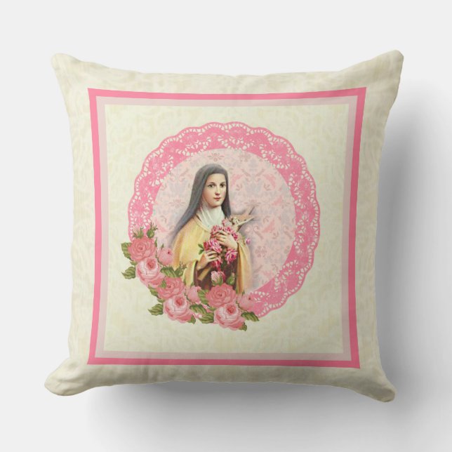 Rosa Rosen-Kruzifix St. Therese Kissen (Vorderseite)