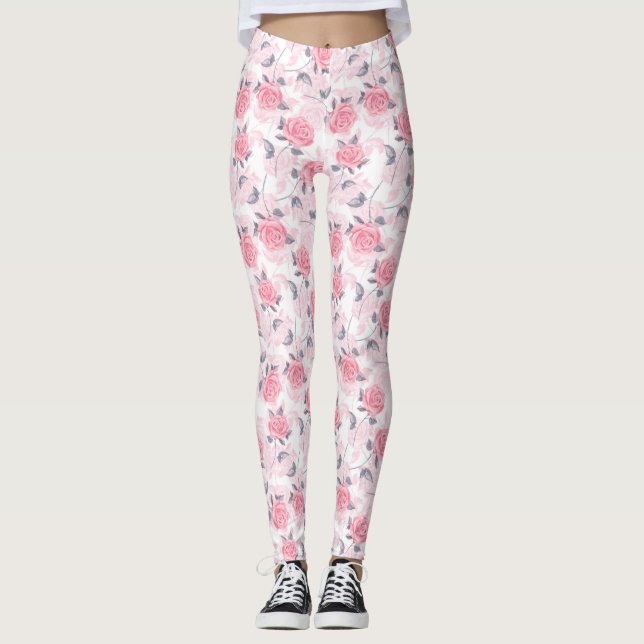 Rosa Rosen Leggings (Vorderseite)