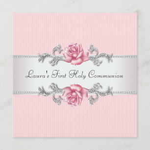 Rosa Rosen-Mädchen-erste Kommunion Einladung