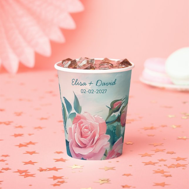 Rosa Rosen Malerei Brautparty CUSTOM Pappbecher (Insitu)