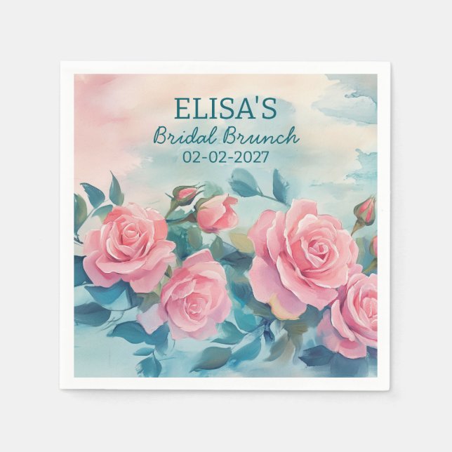 Rosa Rosen Malerei Brautparty CUSTOM Serviette (Vorderseite)