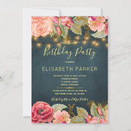 Rosa Rosen Marineblachten Geburtstagsparty Einladung