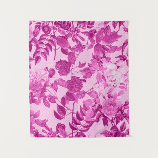 Rosa Rosen mit Blätter Muster Wandteppich (Vorderseite)