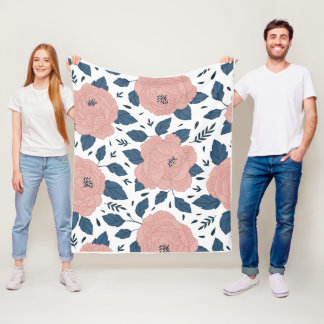 rosa Rosen mit dunkelblauen Blätter Fleecedecke