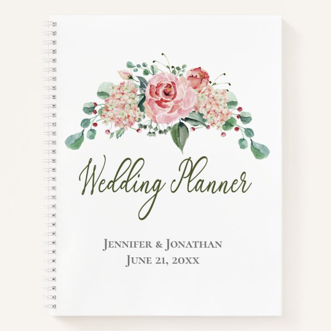Rosa Rosen |mit Kostenvoranschlag | Hochzeitsplane Notizbuch (Vorderseite)