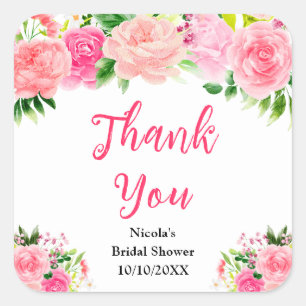 Rosa Rosen mit Laub Brausebad-Dankeschön Quadratischer Aufkleber