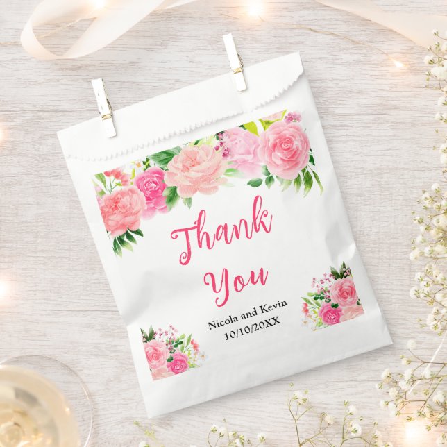 Rosa Rosen mit Laub Hochzeit Geschenktütchen (Ausgeschnitten)