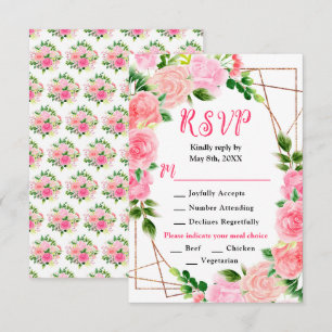 Rosa Rosen mit Laub Hochzeit RSVP Karte
