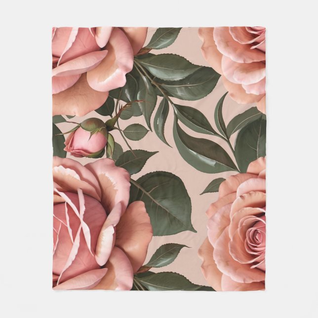 Rosa Rosen mit Pinselstrich-Blättern  Fleecedecke (Vorderseite)