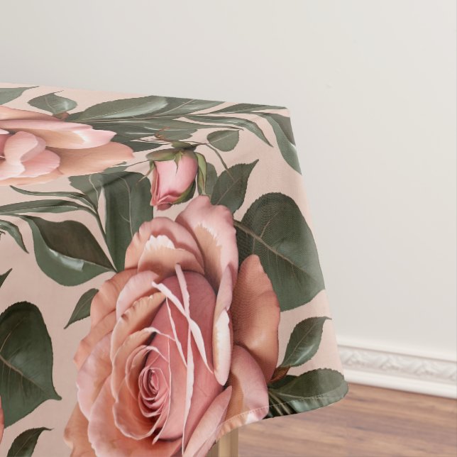Rosa Rosen mit Pinselstrich-Blättern  Tischdecke (Beispiel)
