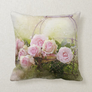 Rosa Rosen/Nelken in einem Korb Kissen