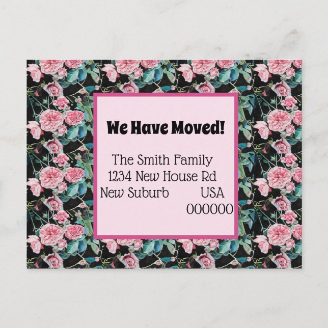 Rosa Rosen neue Adresse Postkarte, wir bewegen uns Postkarte (Vorderseite)