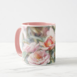 Rosa Rosen Pastell-Aquarell-Kunstbecher Tasse