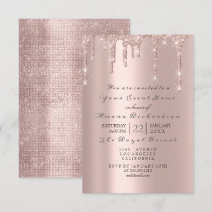 Rosa Rosen Pastell Puder funkelnder Glitter Tropfe Einladung