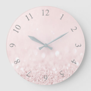 Rosa Rosen-Pastellpulver-Glitzer-arabische Zahlen Große Wanduhr