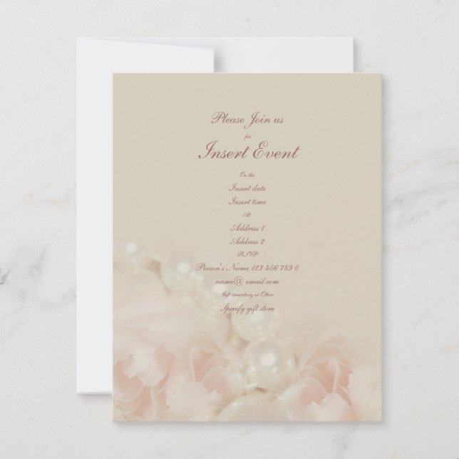Rosa Rosen Perlen Elegante Hochzeit Verlobung Einladung (Vorderseite)