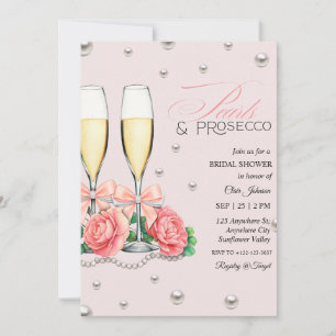 Rosa Rosen Perlen und Prosecco Brautparty  Einladung