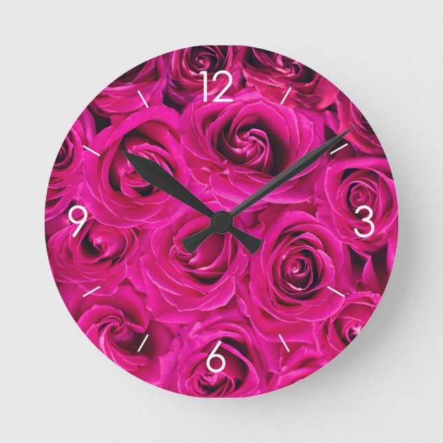 Rosa Rosen Personalisiert Runde Wanduhr (Vorderseite)