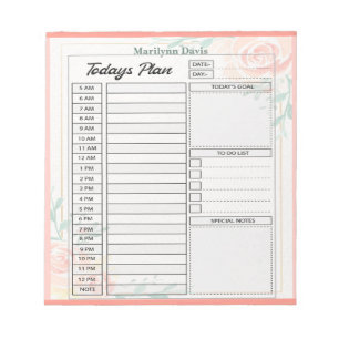 Rosa Rosen personalisierter Tagesplan Notizblock