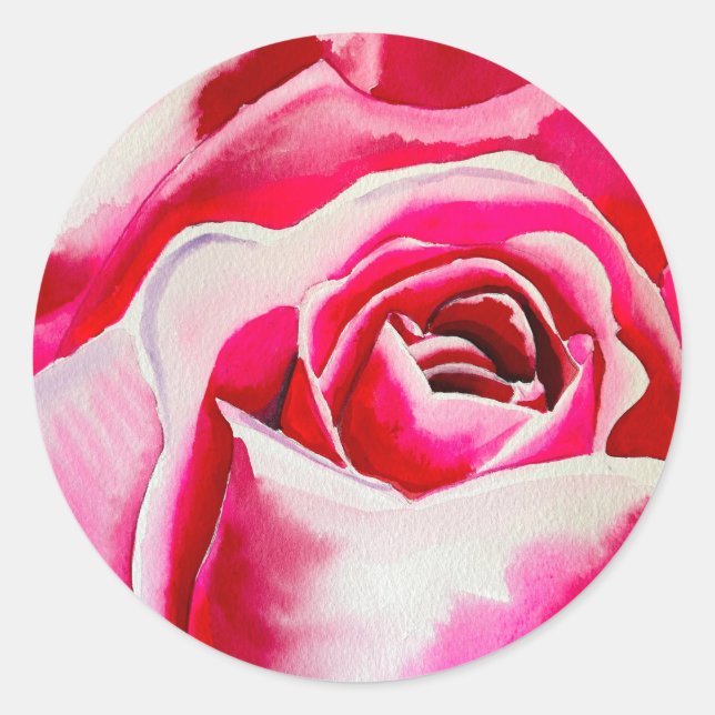 Rosa Rosen romantische Aquarellkunst Runder Aufkleber (Vorderseite)
