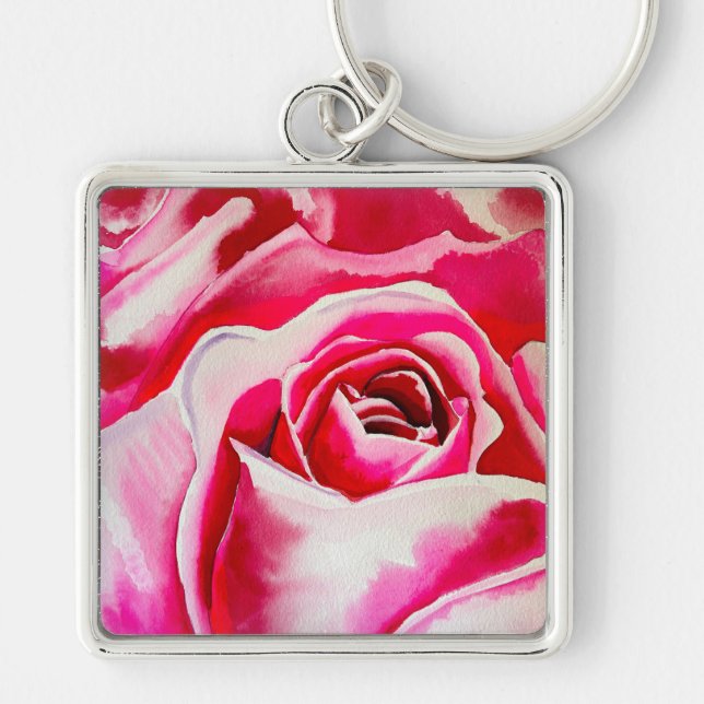 Rosa Rosen romantische Aquarellkunst Schlüsselanhänger (Vorne)