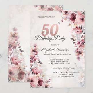 Rosa Rosen Rose 50. Geburtstag Einladung