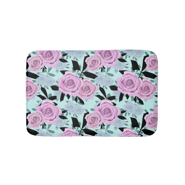 Rosa Rosen, Rose, türkisfarbener Hintergrund Badematte (Vorderseite)