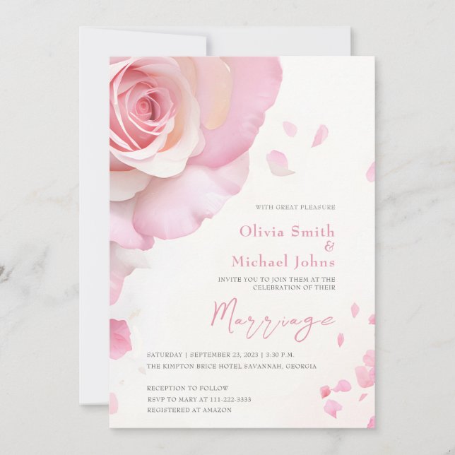 Rosa Rosen Rosenblütenfarben Elegante Hochzeit Einladung (Vorderseite)