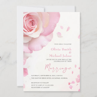 Rosa Rosen Rosenblütenfarben Elegante Hochzeit Einladung