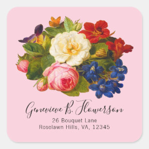 Rosa Rosen Rosenrot Blauer Blütenschmetterling Quadratischer Aufkleber