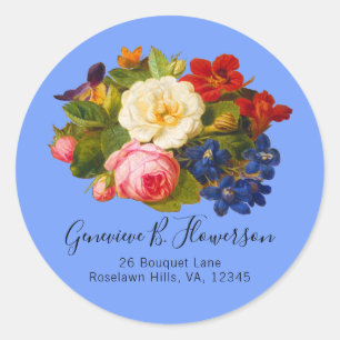Rosa Rosen Rosenrot Blauer Blütenschmetterling Runder Aufkleber