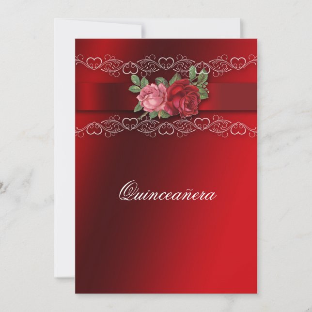 Rosa Rosen Rosenrot - Einladung der Quinceanera (Vorderseite)