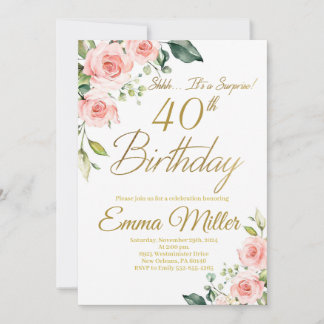 Rosa Rosen Roses 40. Geburtstag Party Einladung